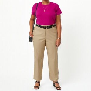 Foxcroft Women's Khaki Beige‎ Cotton Wrinkle Free Pants Size 8 Classic Career M